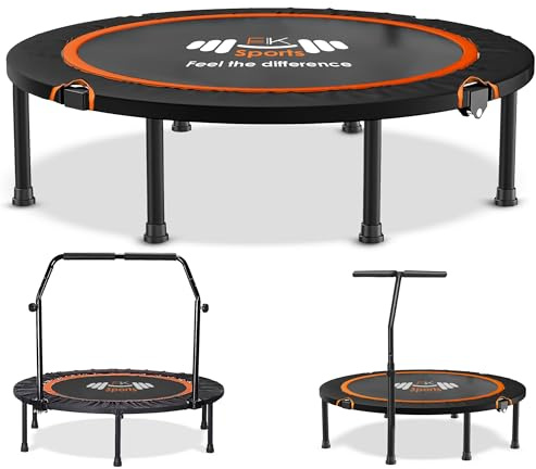 FK Sports Foldable Fitness Rebounder Trampolines, 40 Foldable Mini Trampoline with T Bar Handle, Round Mini Fitness Trampoline a indoor trampoline (40 with T bar Handle)