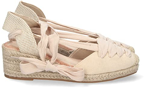 shoes&blues.es 71104 Sandalia de Cuna para Mujer, Forrada de Yute, con Pala Cerrada, Rafia, y Cierre de Cordones, Primavera Verano 2023 Beige Talla 38