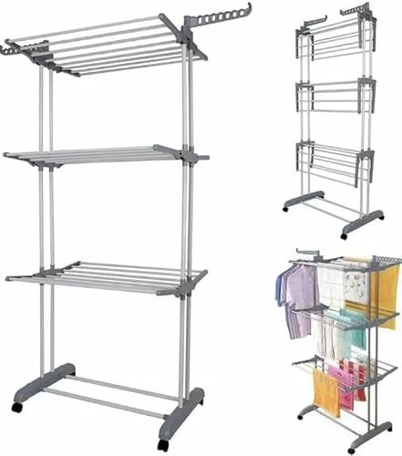 Zuvo Clothes Drying Rack 4 Tier - Grey Foldable Clothes Airer - Heavy Duty Stainless Steel - Perfect Indoor & Outdoor Clothes Drying Rack