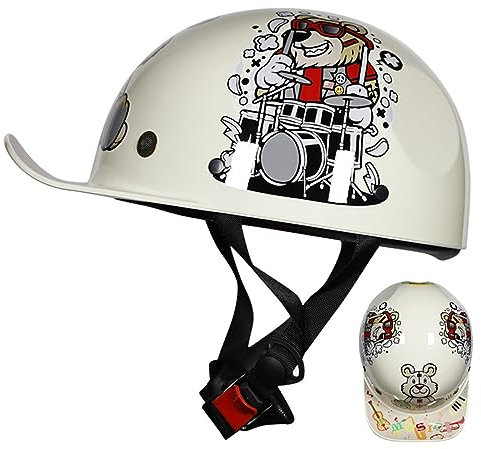 BGGNG Retro Motorradhelm Halbschalenhelm,Kinder-Motorradhelm ECE Zulassung Baseball Cap Helm Jethelm Deutscher Stil Totenkopf Kappe Helm Motorrad Cruiser Roller Cool Helm B,M