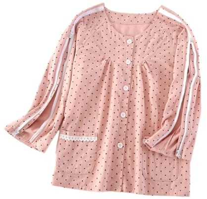 Chemise Ouverte à Manches Longues pour Femmes Après Chirurgie Ouverture Complète Du Bras Patient Alité Vêtements de Soins à Double Fermeture Éclair (Color : Pink, Size : XL)