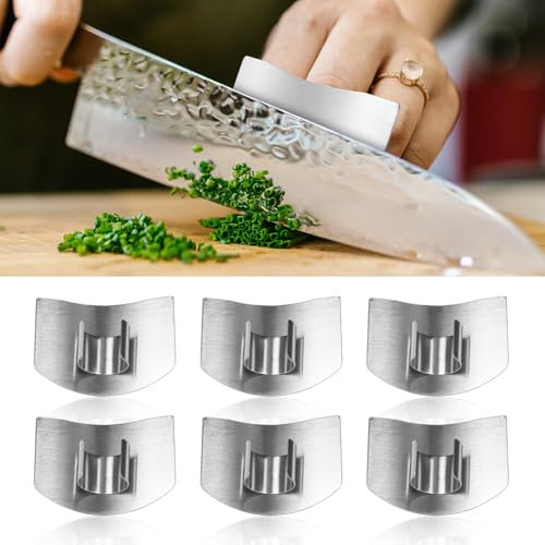 6pcs Protège-Doigts en Acier Inoxydable pour Couper, Outil de Protection Des Doigts de Cuisine Protection de la Main pour Trancher, Couper en Dés, Hacher