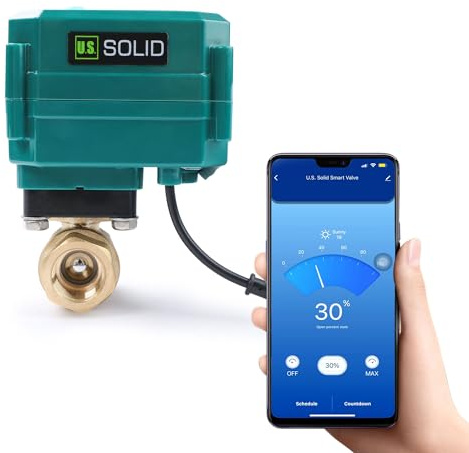 U.S. Solid 1/2” Smart Motorised Ball Valve – App Mobile Remote Control Brass Electrical Ball Valve with Manual Switch, 5V DC USB Connection, G Thread