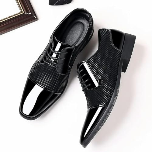 WPFDDP Zapatos de Vestir clásicos de Tendencia para Hombres, Zapatos Oxford de Charol con Cordones, Zapatos Formales de Cuero Negro para Bodas y Fiestas
