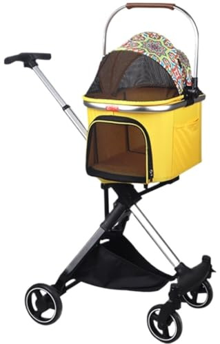 Hundbarnvagn Hundvagn Kattvagn Hopfällbar Katter Hundar Husdjursvagn För Medium Small Size Hundar Kattvagn Avtagbar Bärkorg För Valp Husdjursvagn Husdjur Buggy(Yellow)