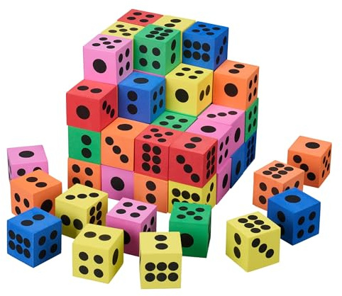 Relaxdays Flüsterwürfel 60er Set, leise Zahlenwürfel, Softwürfel Kinder, Schaumstoffwürfel, Spielwürfel, Würfel, bunt