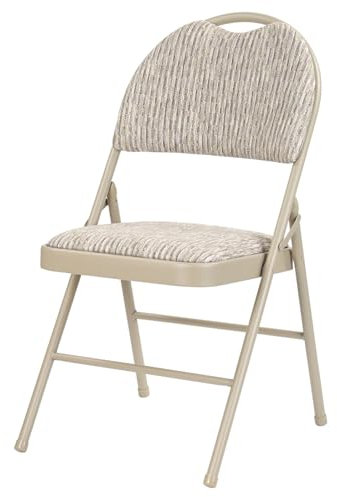 Taylor & Brown Padded Beige Checkered Fabric Folding Chair Seat High Back Rest for Home, Dining, Office, Computer Desk Chairs, Seating Events - Metal Frame, 50 x 46 x 85cm