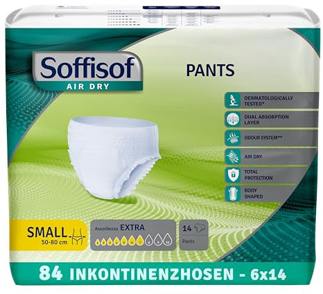 Soffisof Air Dry Windelpants für Erwachsene Extra S - 84x Inkontinenz Pants - 6 Packungen mit 14 Windeln, 7 Tropfen - Windeln Pants