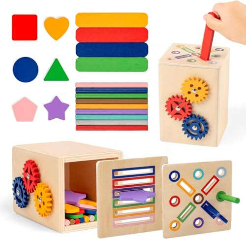 FMSKS Montessori Spielzeug, Holzspielzeug Baby, Kinder Farbe Form Sortierspiel, Sensorik Spielzeug, Stapelspiel Motorikspielzeug, Geburtstag Mädchen Jungen