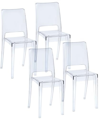 Baroni Home Set 4 Sedie Trasparenti, Sedie Impilabili Moderne, Leggere e Resistenti, Gommini Antiscivolo, Sala da Pranzo, 34,5x48,5x85 cm, Trasparente