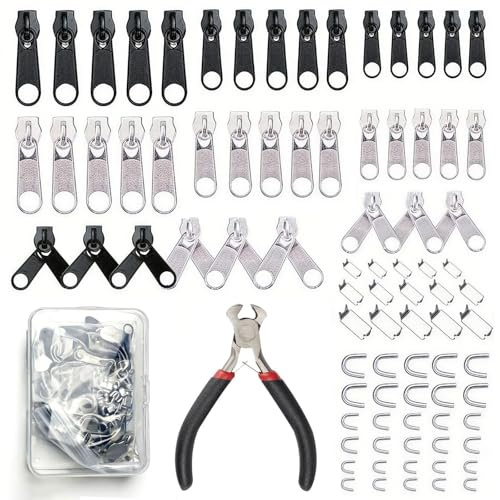 yolzhxe 85-delar Reparation Kit för Dragkedjor, #3, 5, 8 Ersättningsdragkedjor med Installa Tång, Reparera Dragkedjor för Jacka, Jeans, Sy, Plånbok, Hemförbättringar