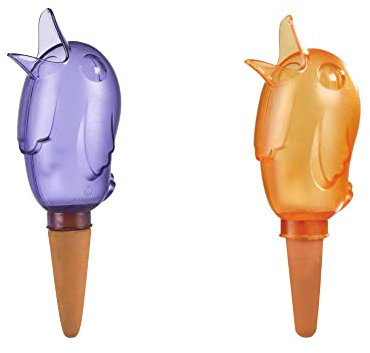 Scheurich Wasserspender Bördy M | 8er Set Lila/Orange | 220 ml Füllmenge | Bewässerungskugel klein mit Ton Fuß | Wasserspender Pflanzen und Blumen Terrakotta Stiel