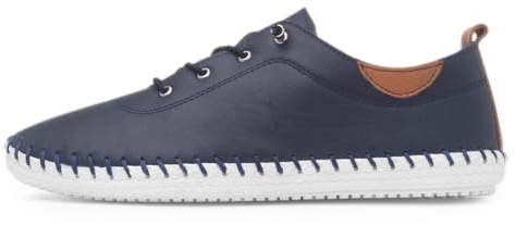 Lunar St Ives Leather Plimsoll 7 UK Navy