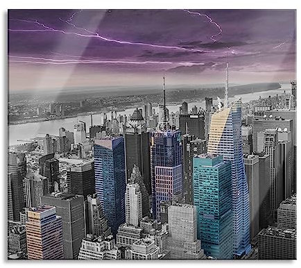 Skyline New York Gewitter Herdabdeckplatte & Spritzschutz aus Echtglas | Für Herd-Kochfelder | 60x52 cm