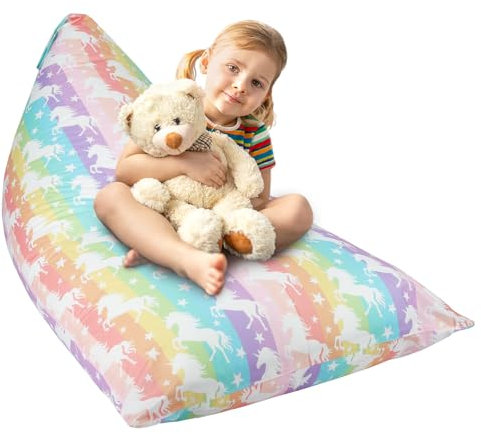 decalsweet Einhorn Aufbewahrung Sitzsack Kinder Faltbar Extra Groß Spielzeug Stofftier Aufbewahrung für Mädchen Jungen Sitzsack-Stuhlbezug für Lagerung Kinderzimmer Bunte(Nur Tasche)