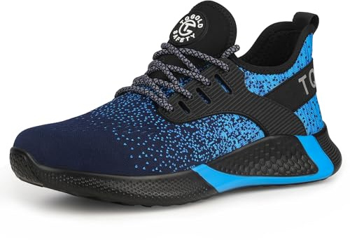 TQGOLD Scarpe Antinfortunistiche Scarpe da Ginnastica Unisex Leggere Antiperforazione Punta in Acciaio Comode Scarpe Sicurezza　(Taglia 42EU,Blu)