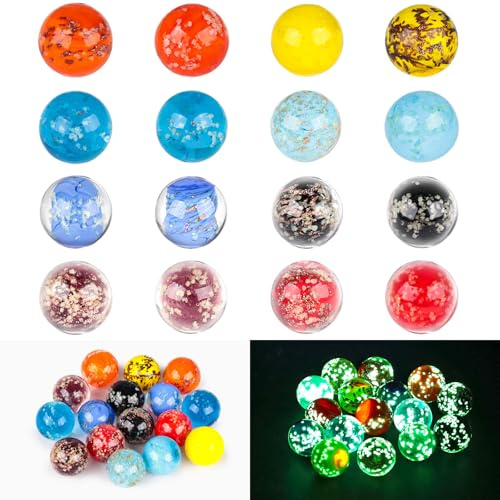 HAKACC 16PCS Marbles Assorted Colors, Glass Marbles Bulk Decorative Glass Pebbles for Kid Storage Game Gift 1.6 cm