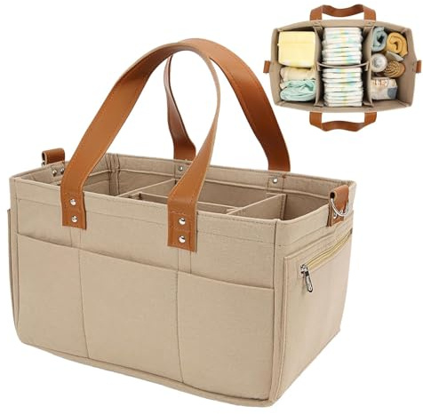Arrovarp Bolsa de almacenamiento de viaje para bebé, de gran capacidad, 38 x 23 x 18 cm, organizador de pañales de fieltro, cambiador portátil con compartimentos