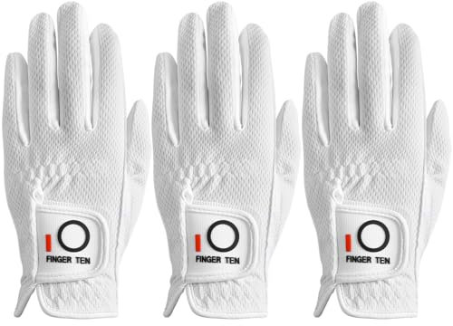LOVMEAD Damen Golf handschuh Linke Hand Rechts Mikrofaser Regen Heiß Nass Allwetter 3 Stück, Damen Golfhandschuhe Weich Flexibel Langlebig Verschleißfestigkeit Guter Grip (Weiß, M, Links)
