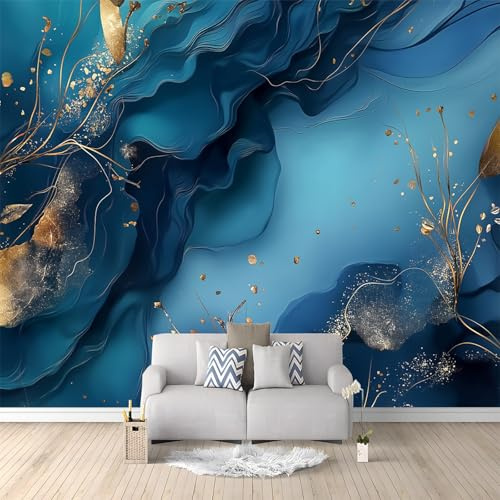 Générique Papier Peint Panoramique Motif Abstrait Bleu En Marbre 500x280 cm Papier Peint Photo Mural Intissé, Poster Tapisserie Mural Personnalisé 3D Pour Salon Chambre Décoration Murale