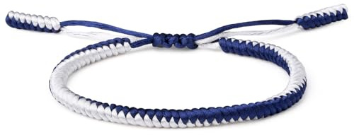 Sahoottie Blue and White String Bracelets for Women, Men, Handmade Woven Rope Bracelet Surfer Friendship Adjustable Buddhist Good Luck Bracelet