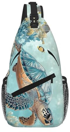 SUPLUCHOM Sling Bag Turtle Sea Coral Ocean Hiking Daypack Crossbody Shoulder Backpack Travel Chest Pack for Men Women