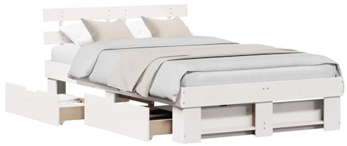 vidaXL Struttura del letto Bianco 120 x 190 cm Pino massello, Testiera alla moda, letti con spazio, struttura moderna in legno di pino, design chic, stile minimalista