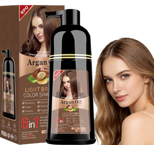 Busftlst Hair Dye Shampoo for Men and Women, Long Lasting & Coverage, Natual Color Shampoo, for Home Use, for Gray Hair for Women & Men (Light Brown)