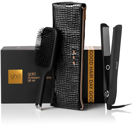 ghd Gold Festive Gift Set - Hair Straighteners with Paddle Brush andheat-Resistant Bag, Instantly Sleeker, Smoother Hair