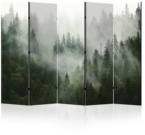 LUMASOUL Separe Divisorio Interno Bifacciale - Paravento da Interno 5 Pannelli Divisorio per Ambienti - Divisori per Interni con Motivo Bosco - 225x172 cm