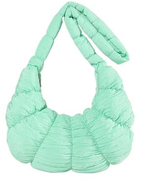 EWUHYFP Plisserade väskor quiltad bomull crossbody damer stor kapacitet puffer kvinnor slunga, grön L, En Storlek