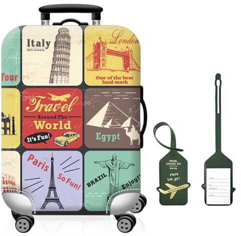 Funda Protectora Maleta, Funda Maleta Cabina con Etiqueta de Identificación, Tejido EláStico, Lavable, Reutilizable, Para Maletas de 25 a 28 Pulgadas, Protege del Polvo,Permite Udentificar el Equipaje
