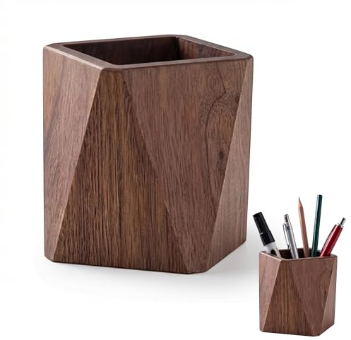 BUOSHUO Pot a Crayon en Bois de Noyer Noir,Porte-Stylo en Bois | Belle Finition,pour Papeterie,Pinceaux de Maquillage