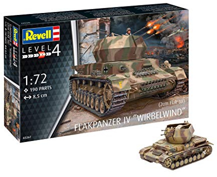 Revell 12 modellbyggsats 03267 flakpansarvagn IV virvelvind (2 cm Flak 38), militärbyggsats i skala 1:72, nivå 4, originaltrogen kopia med många detaljer
