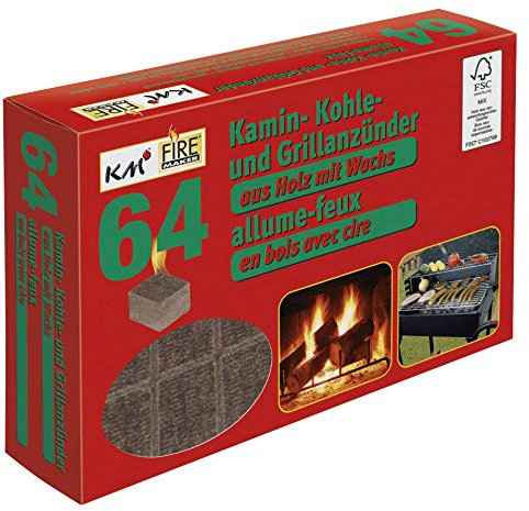 KM Firemaker 768 Anzündwürfel aus Naturholz mit Wachs (12x64 Würfel) Premium Anzünder/Kohleanzünder, Anzünder Würfel, Grillanzünder, Ofenanzünder, Kaminanzünder Art. 272 (12)