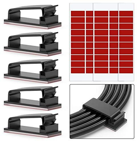 Chesbung Adhésifs Clips Câble Lot de 50 Clips de Câble Adhésifs 3M pour Câbles Ethernet et Système de Gestion de Câbles pour TV, PC, ordinateur portable, bureau