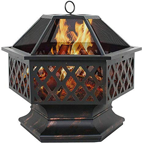 SLRMKK Fogata al Aire Libre, Chimenea de leña, Patio, Calentador de Patio Trasero, Cuenco de Acero para Hoguera, Acero Pesado, 24 Pulgadas, en Forma Hexagonal