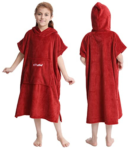 Hiturbo Barn ombytesrock handduk poncho badrock med huva för stranden, simning, surfing