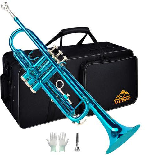 EASTROCK Trompeta Sib Estándar de Latón Instrumentos Musicales Boquilla 7C con Estuche para estudiantes principiantes (Azul)