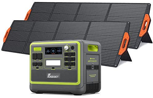 FOSSiBOT F2400 Generador Solar Portatil, 2 paneles solares de 200 W, Batería LiFePO4 de 2048Wh，Salida de 2400W CA (4800W Pico), Carga del 80% en 1,5 Horas, Estacion de Energia Portatil para Camping