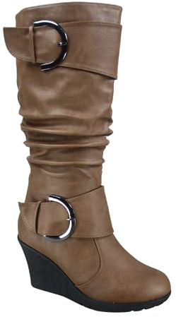 TZ Rose-65 Women's Fashion Round Toe Wedge Mid Calf Knee High Boot Shoes (Cognac, 7.5)