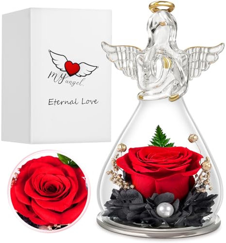 Angel Rosa Eterna Regalo mujer Rosas Eterna en Cupula de Cristal de Angel Abuela para Cumpleanos Dia de la Madre Dia de San Valentin Aniversario