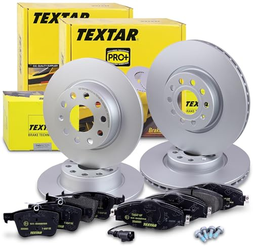 TEXTAR Bremsenset inkl. Bremsscheiben vorne Ø 312 mm innenbelüftet + hinten Ø 272 mm voll und Bremsbeläge vorne + hinten Kompatibel mit AUDI A3, Q2, TT, SEAT LEON, VW GOLF 7, T O U R A N, T-ROC
