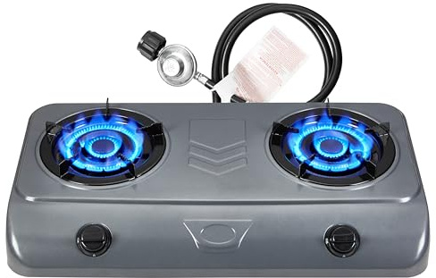 Dr.Camp 35000 BTU 2 Burner Propane Gas Stove Cooktop Outdoor Camping Stove Portable Double Burner for BBQ Boiling Frying Cooking Estufa de Gas Portátil Fogón de Gas