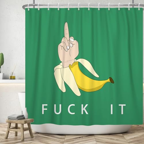 ASDCXZ Lustig Duschvorhang 180x200 cm, Gelb Banane Lustig Geste Grün Bad Waschbar Duschvorhänge Polyester Textil Wasserdicht Badevorhang für Badewanne mit 12 Haken