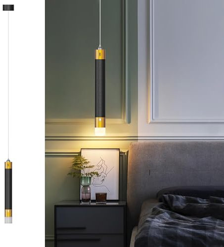 ACMHNC Suspension Sans Fil, Suspension Luminaire Chambre, Lampe Suspendue LED Pile, Rechargeable USB, Batterie 4500mAh, 5W Dimmable Tactile, Hauteur Réglable 190cm, Ø4x33cm