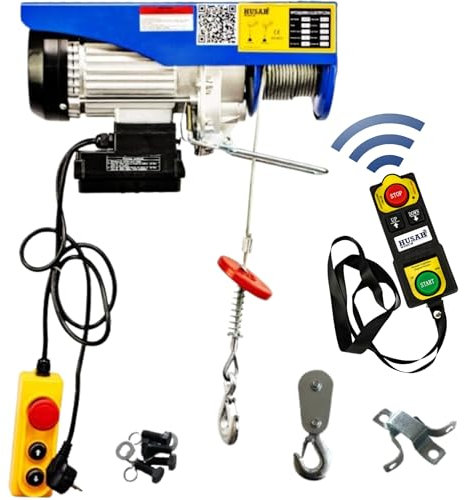 Cabrestante Eléctrico De Taller 230 V 150/300 kg, Altura Máxima De Elevación 18 m, Protección Contra El Agua IP54, Freno Automático, Interruptor De Parada De Emergencia,Control Remoto Inalámbrico