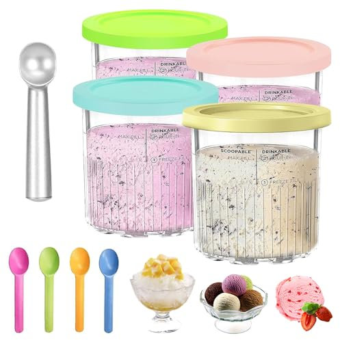 LUFEIS Hojalis Pintes de Crème Glacée, 4 PCS 800ml Conteneurs de Pinte de Crème Glacée avec cuillère, Bacs À Crème Glacée pour CreamiBac À Crème Glacée pour Creamy pour Ninja Pints NC500-501 Series