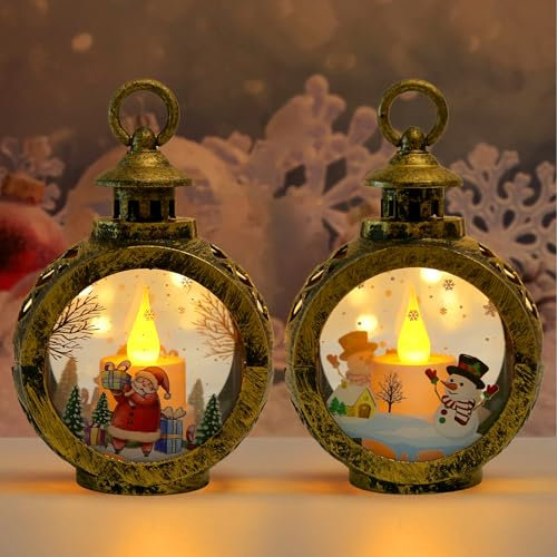 Laterne Weihnachten,2 Stück Weihnachten Deko Beleuchtete Windlicht Weihnachten,Vintage Weihnachtsdeko Laterne,Weihnachtsdeko Laterne,Flammenlose Weihnachtskerzen,für Weihnachten Dekoration