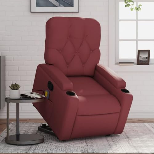Homgoday Fauteuil de massage, avec aide au levage, fauteuil de télévision, fauteuil de massage, fauteuil de relaxation, réglable, fauteuil TV, salon, bordeaux, cuir synthétique